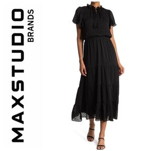 Shiny Dot Jacquard Flutter Sleeve Dress